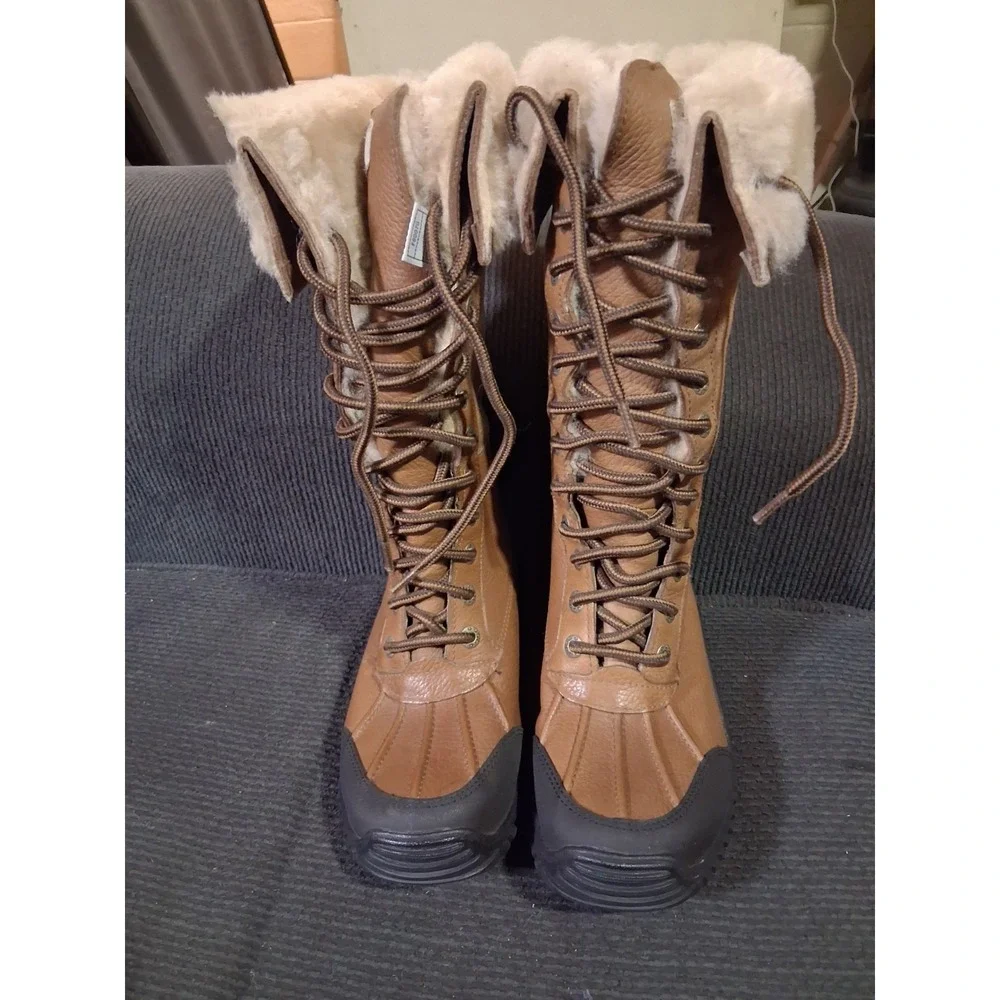 UGG Adirondack Tall III‎ Chestnut Leather Fur Boots Womens Size 5 -NIB-